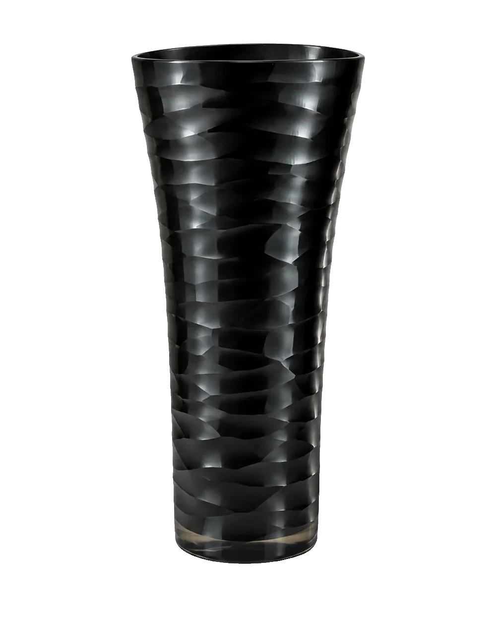 Vaso preto em vidro lapidado, boca oval